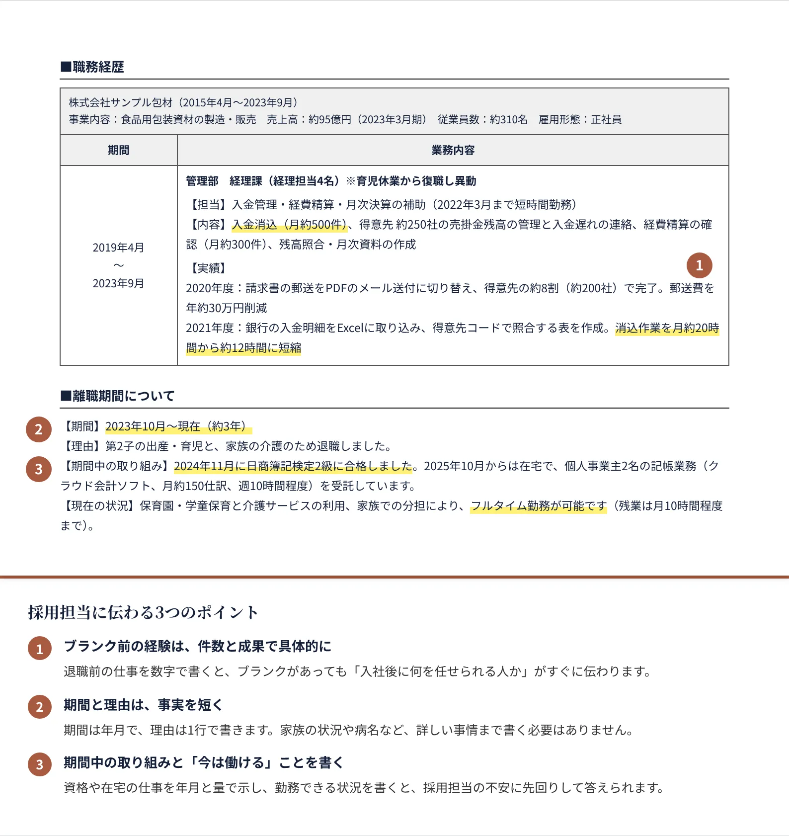 ブランクがある人の職務経歴書の書き方のポイント（注釈付きの記入見本）