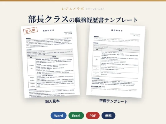 部長クラスの職務経歴書テンプレート｜記入見本・書き方ガイド付き（Word・Excel・PDF）
