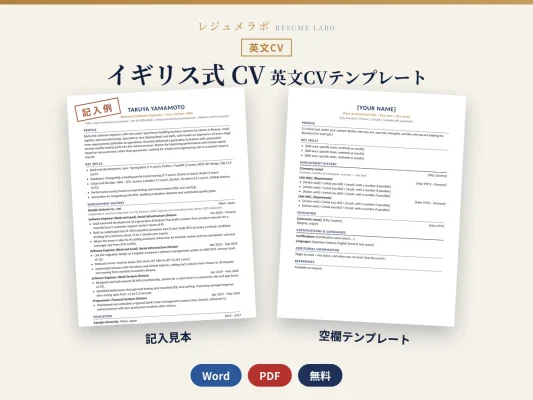 イギリス式 英文CV テンプレート｜A4・2枚の記入例と書き方ガイド付き・無料