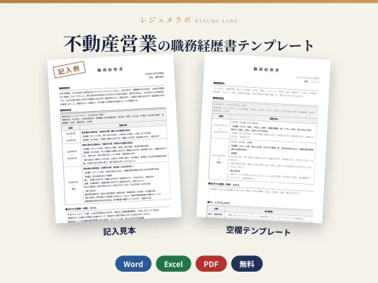 不動産営業の職務経歴書テンプレート｜記入見本・書き方ガイド付き（Word・Excel・PDF）
