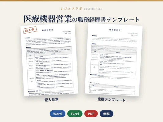 医療機器営業の職務経歴書テンプレート｜記入見本・書き方ガイド付き（Word・Excel・PDF）