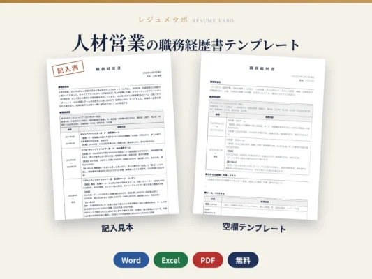 人材営業の職務経歴書テンプレート｜記入見本・書き方ガイド付き（Word・Excel・PDF）