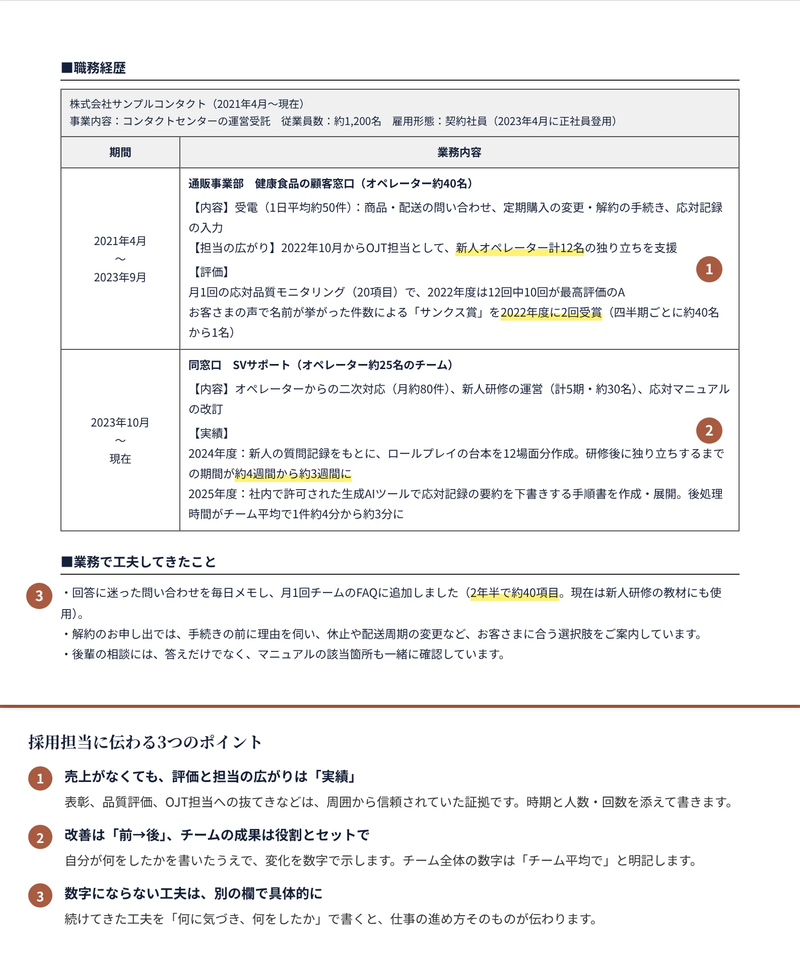 アピールできる実績がない人の職務経歴書の書き方のポイント（注釈付きの記入見本）