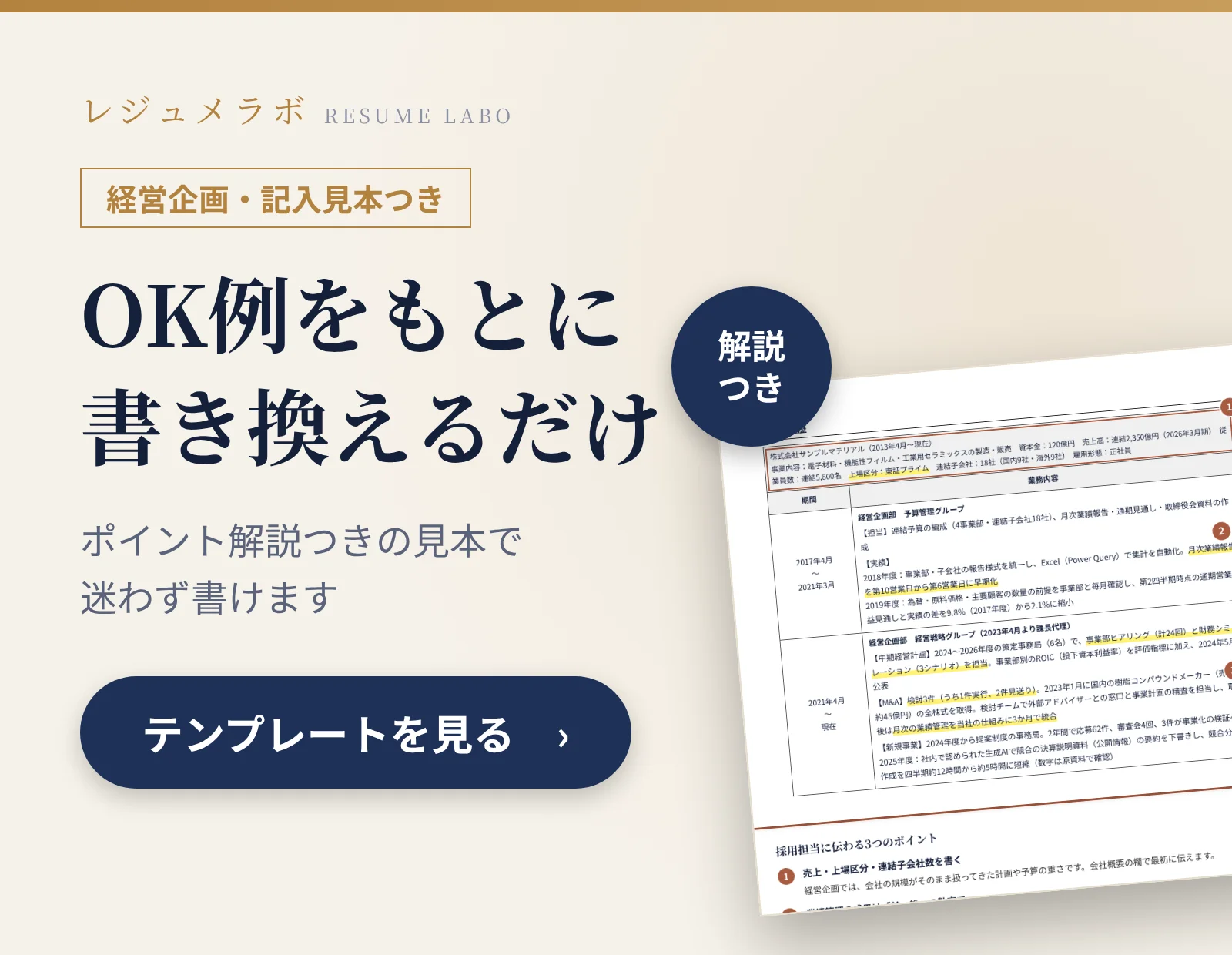 経営企画の職務経歴書の記入見本つきテンプレート