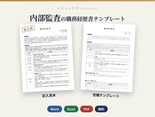 内部監査の職務経歴書テンプレート｜記入見本・書き方ガイド付き（Word・Excel・PDF）