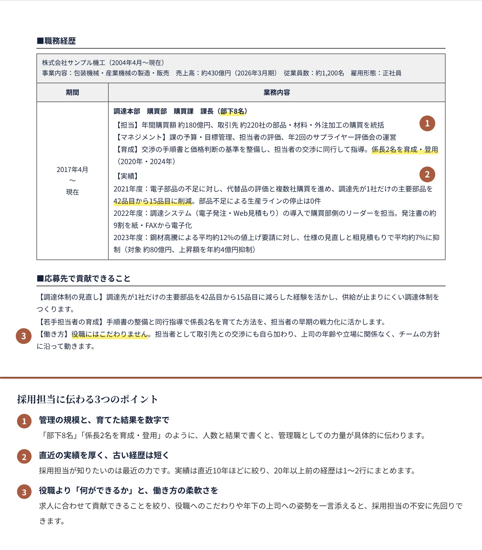 年齢に不安がある人の職務経歴書の書き方のポイント（注釈付きの記入見本）