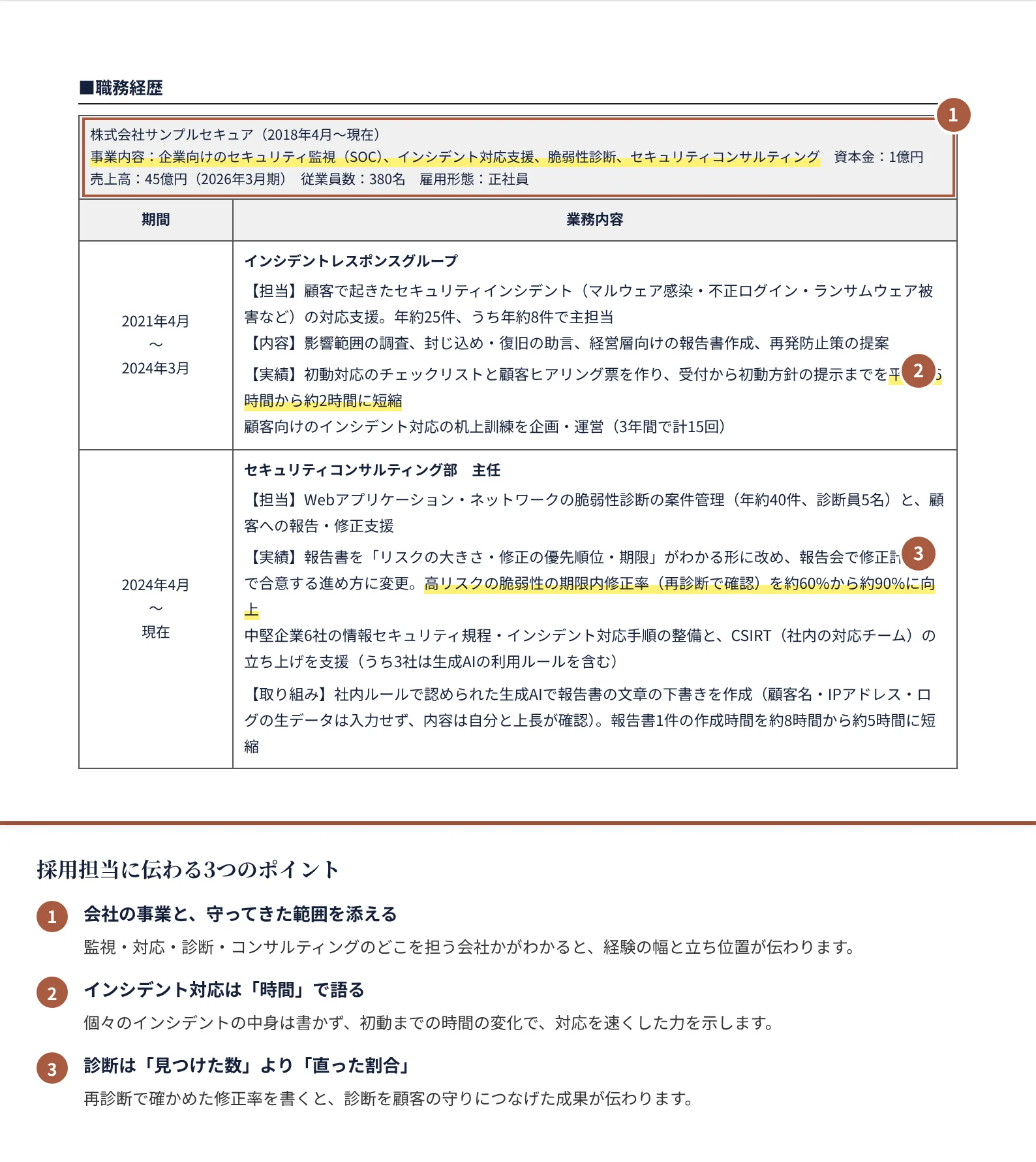 セキュリティエンジニアの職務経歴書の書き方のポイント（注釈付きの記入見本）