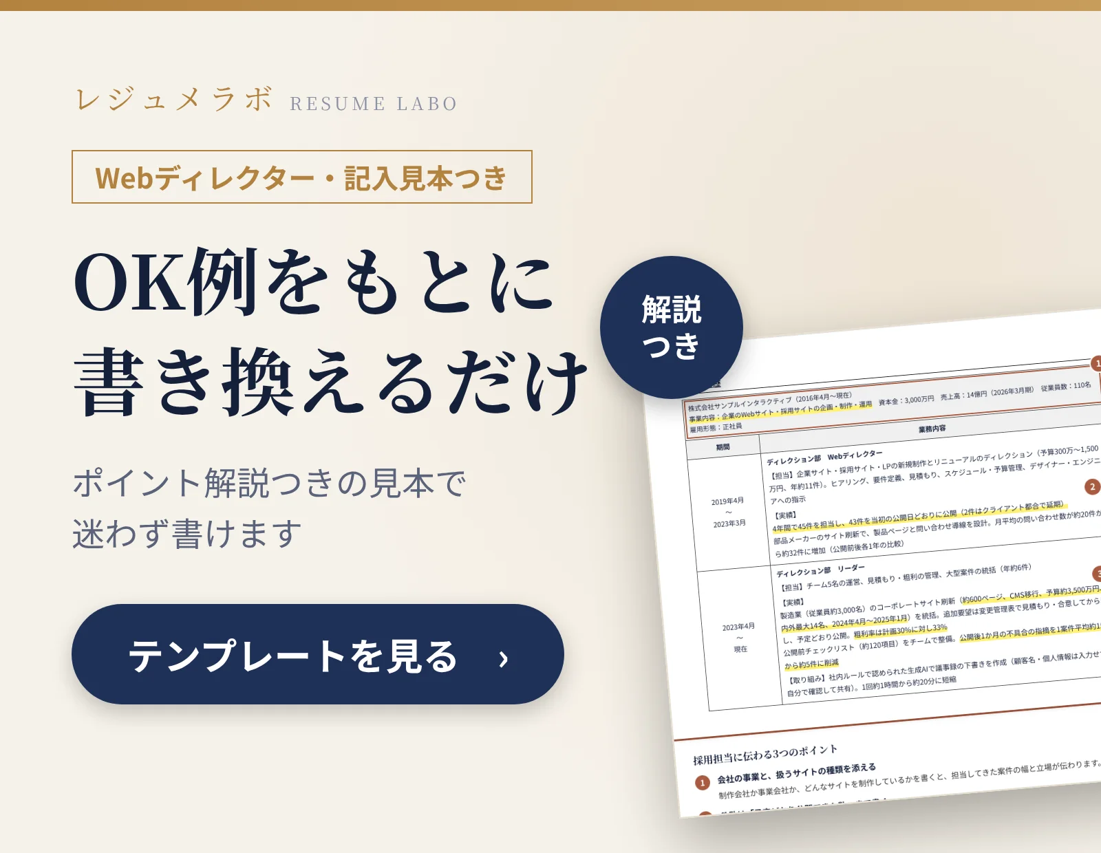 記入見本つきのWebディレクター向けテンプレートを見る