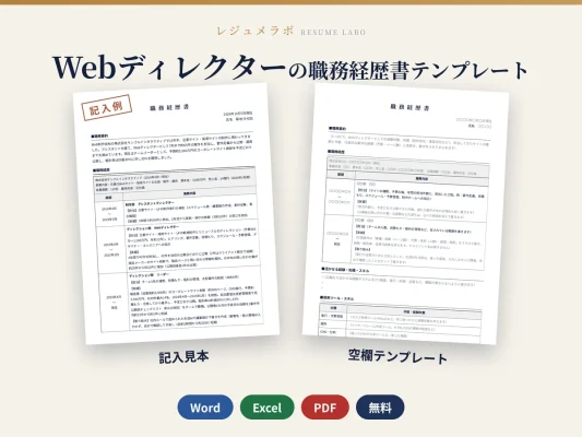 Webディレクターの職務経歴書テンプレート｜記入見本・書き方ガイド付き（Word・Excel・PDF）